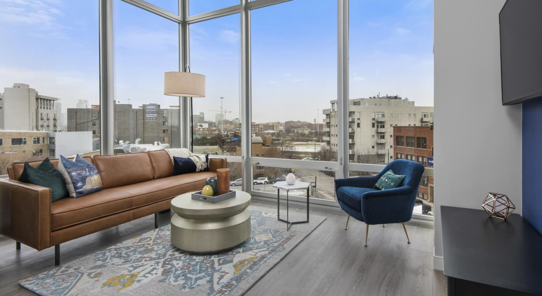 a living room with a large window